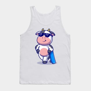 Cool Cow With Skateboard Cartoon Tank Top